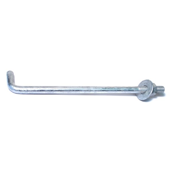 Midwest Fastener L-Hook, 1/2"-13, 10" L, Steel Hot Dipped Galvanized, 25 PK 09405